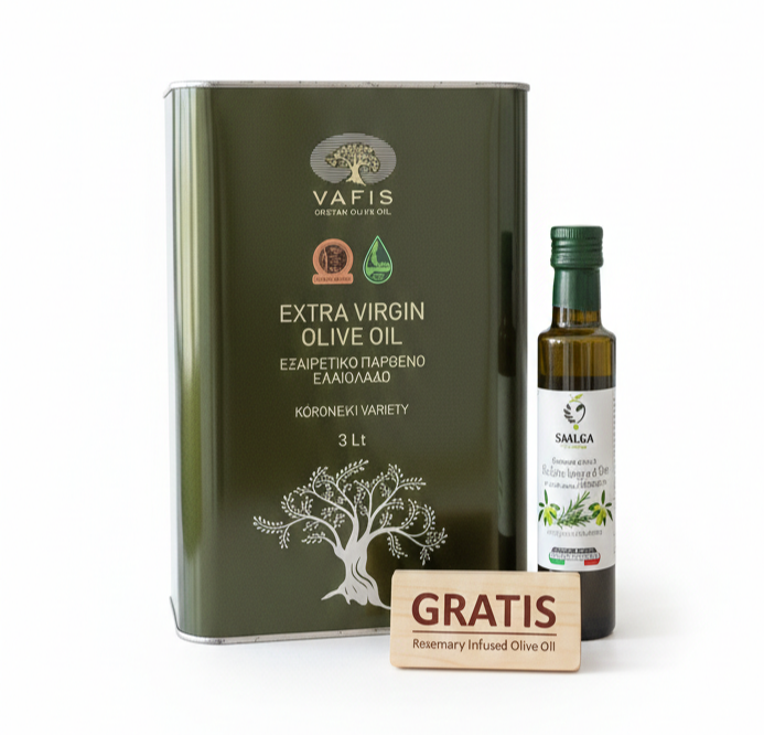 Grecka oliwa Vafis Extra Virgin 3 L puszka + Oliwa Rozmarynowa (IT) 250 ml GRATIS