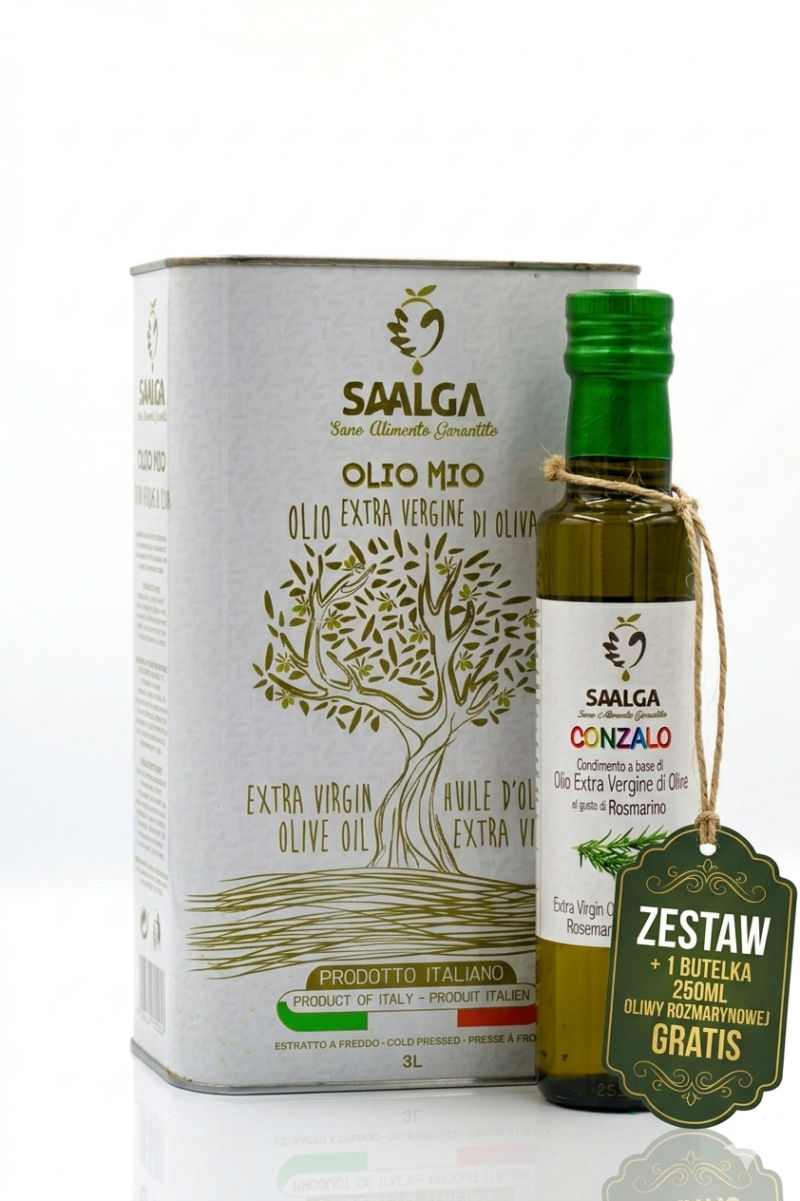 Włoska oliwa extra vergine z Sycylii 3L | Olio Mio  (owocowa, zbalansowana)+ Oliwa Rozmarynowa GRATIS